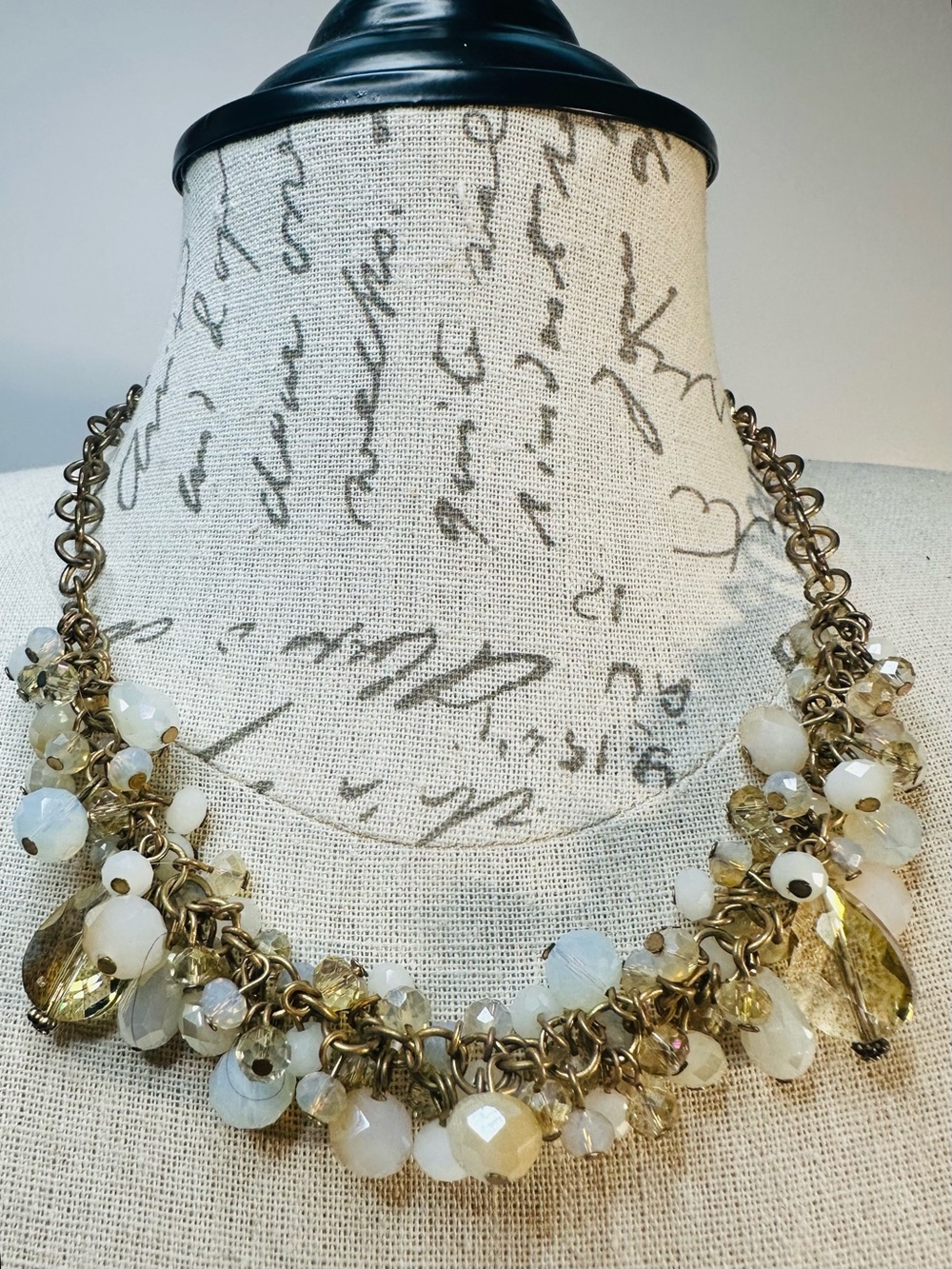 Gold-Tone Beaded Cluster Necklace - White & Champagne